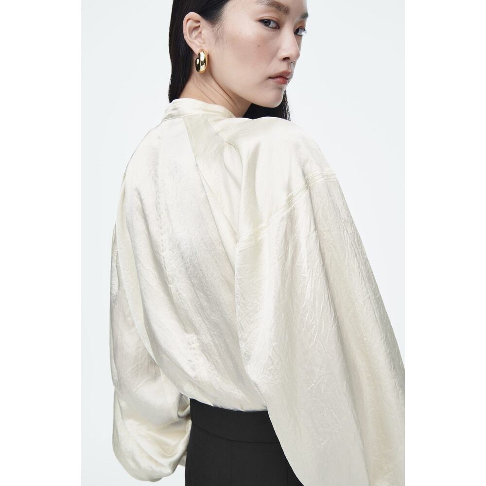 COS Relaxed Pleated-detail Satin Shirt - 44 - Champagne - Picture 5 of 6